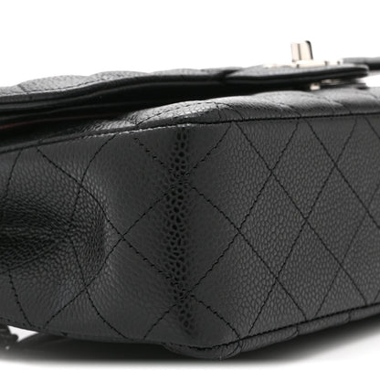 Medium Quilted Caviar Flap Shoulder Bag - Black
