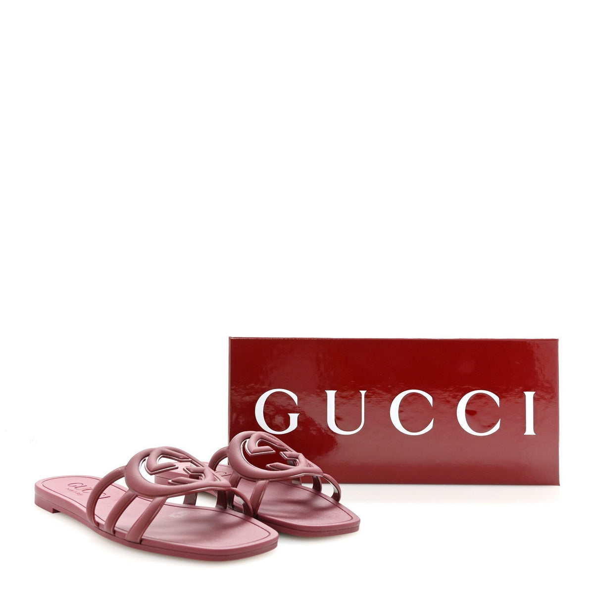 Gucci Rubber Women's Interlocking G Slide Sandals 39 Rosso Ancora