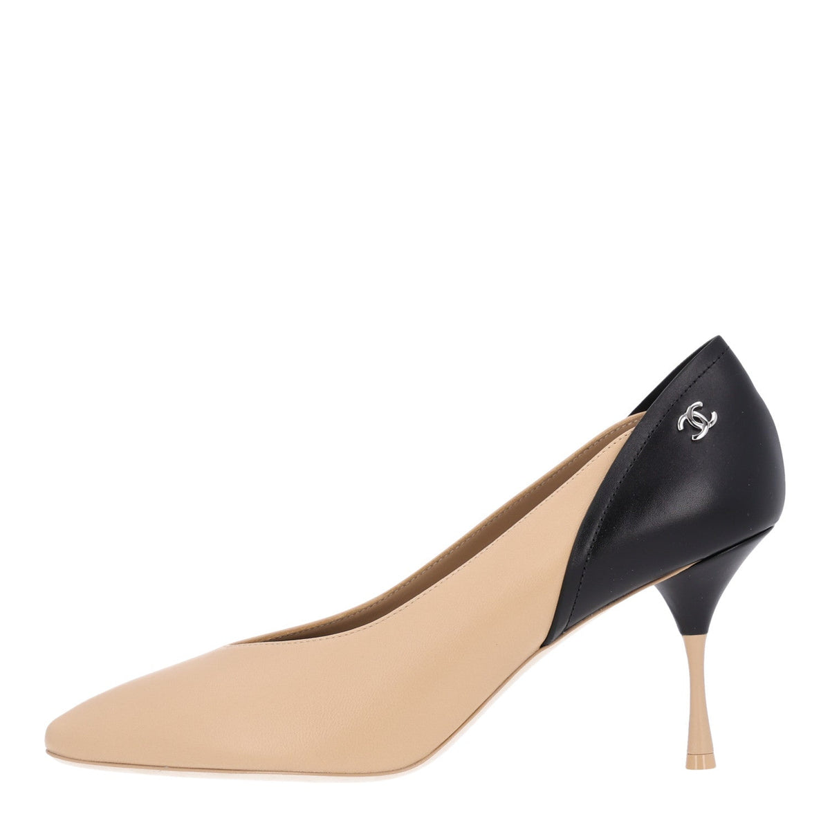Lambskin Calfskin Cap Toe Pumps Black Beige