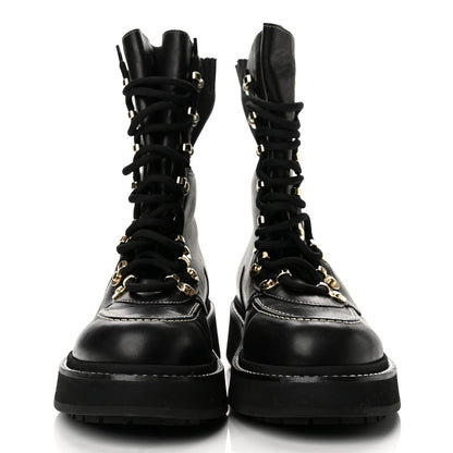 Chanel Calfskin Knit Lace Up Women's Combat Boots