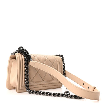 Small Calfskin Flap Shoulder Bag - Beige