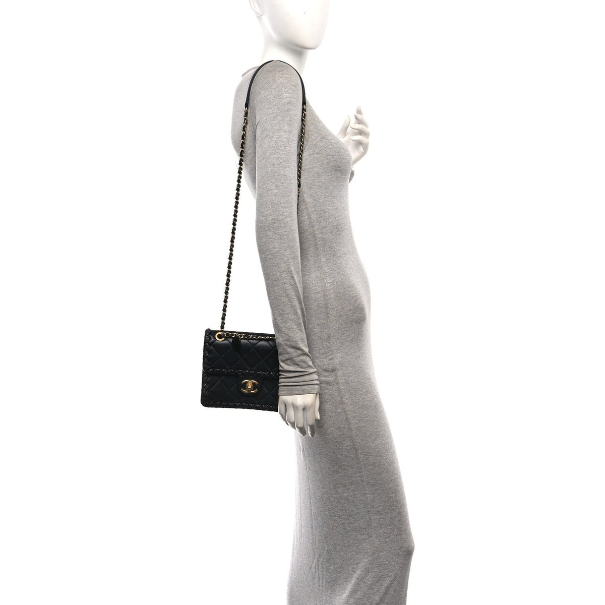 Mini Calfskin Flap Shoulder Bag - Black