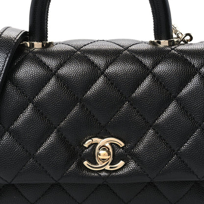 Mini Quilted Caviar Flap Shoulder Bag - Black