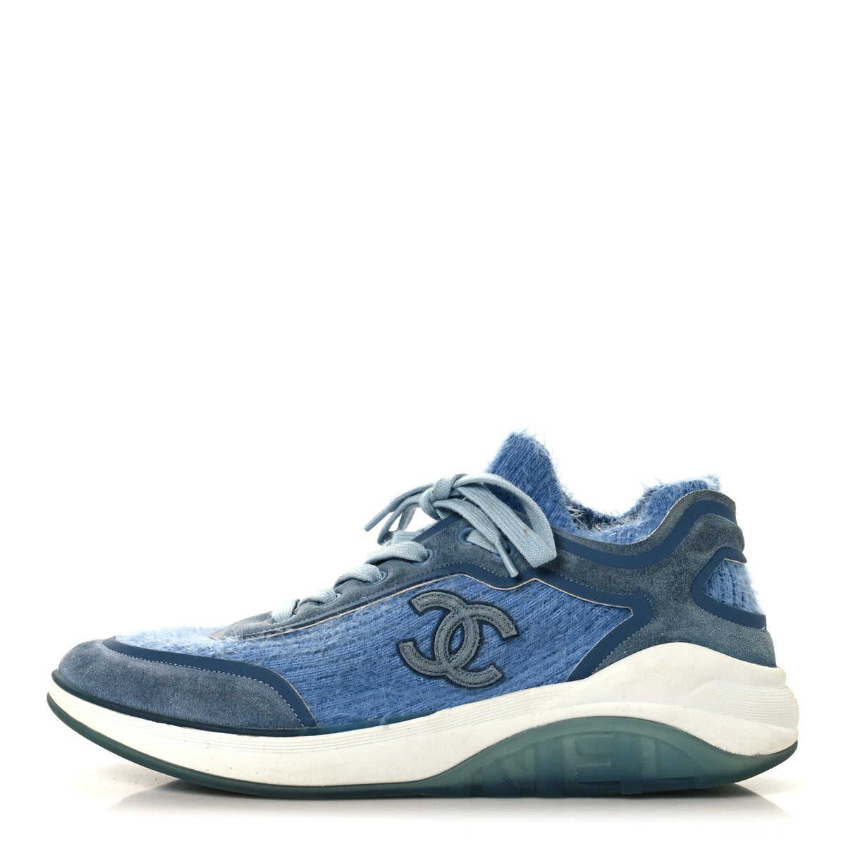 Suede Calfskin Stretch Fabric CC Sneakers Light Blue