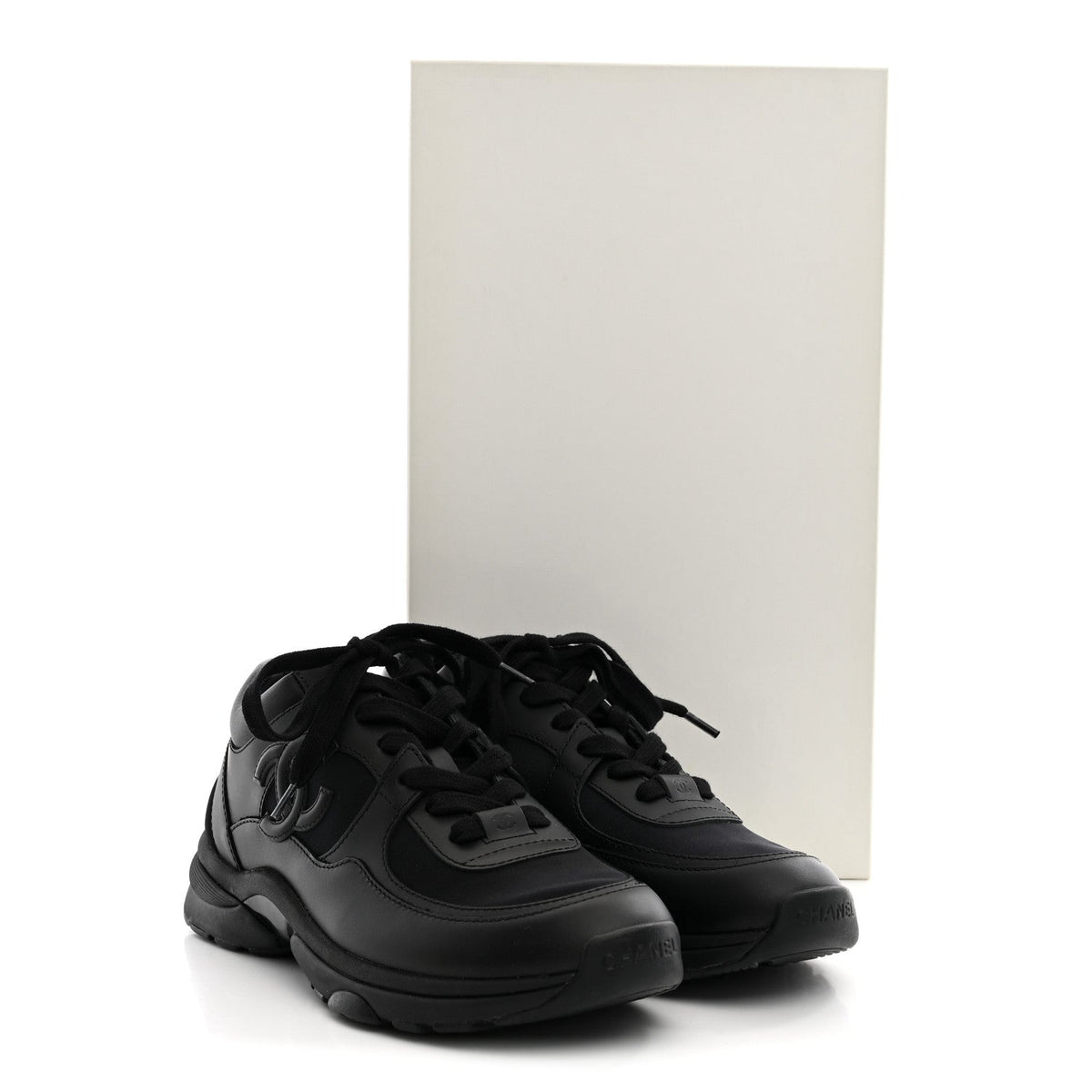 Chanel Lambskin Fabric Women's CC Sneakers 37.5 Black