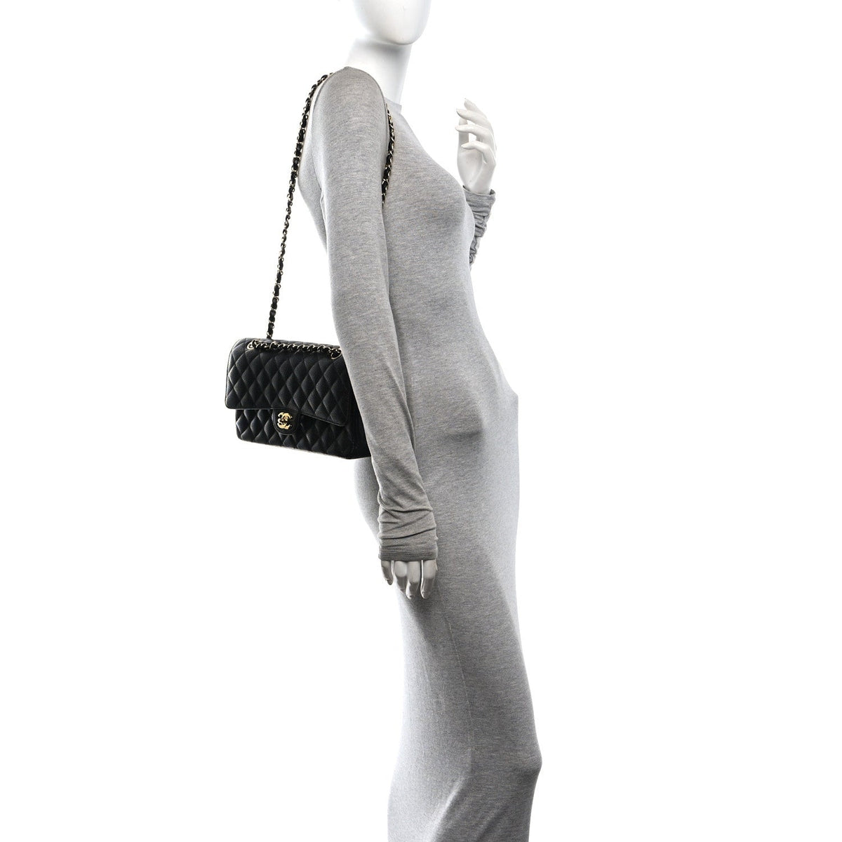 Medium Quilted Caviar Flap Shoulder Bag - Black