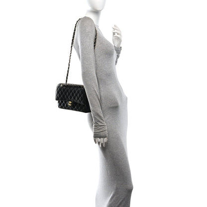 Medium Quilted Caviar Flap Shoulder Bag - Black