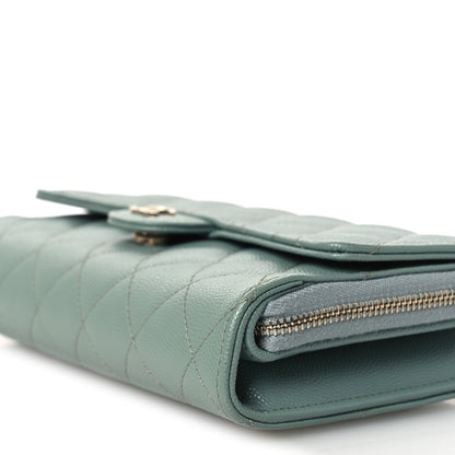 Quilted Caviar Wallet Bag - Light Blue