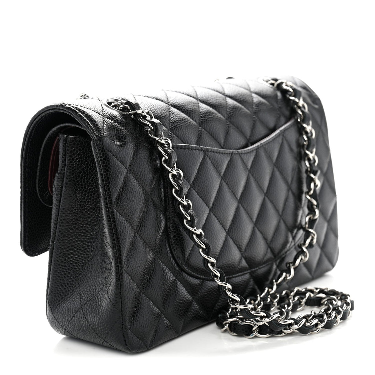Medium Quilted Caviar Flap Shoulder Bag - Black