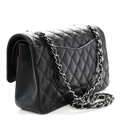 Medium Quilted Caviar Flap Shoulder Bag - Black
