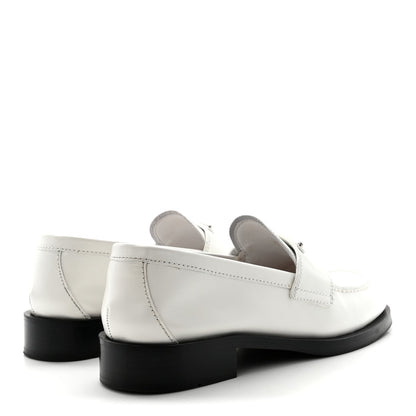 Prada Spazzolato Metal Triangle Logo 20mm Women's Loafers White