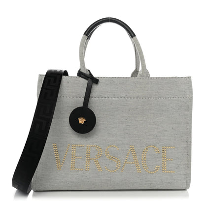 Large Calfskin Canvas Tote Bag - Black