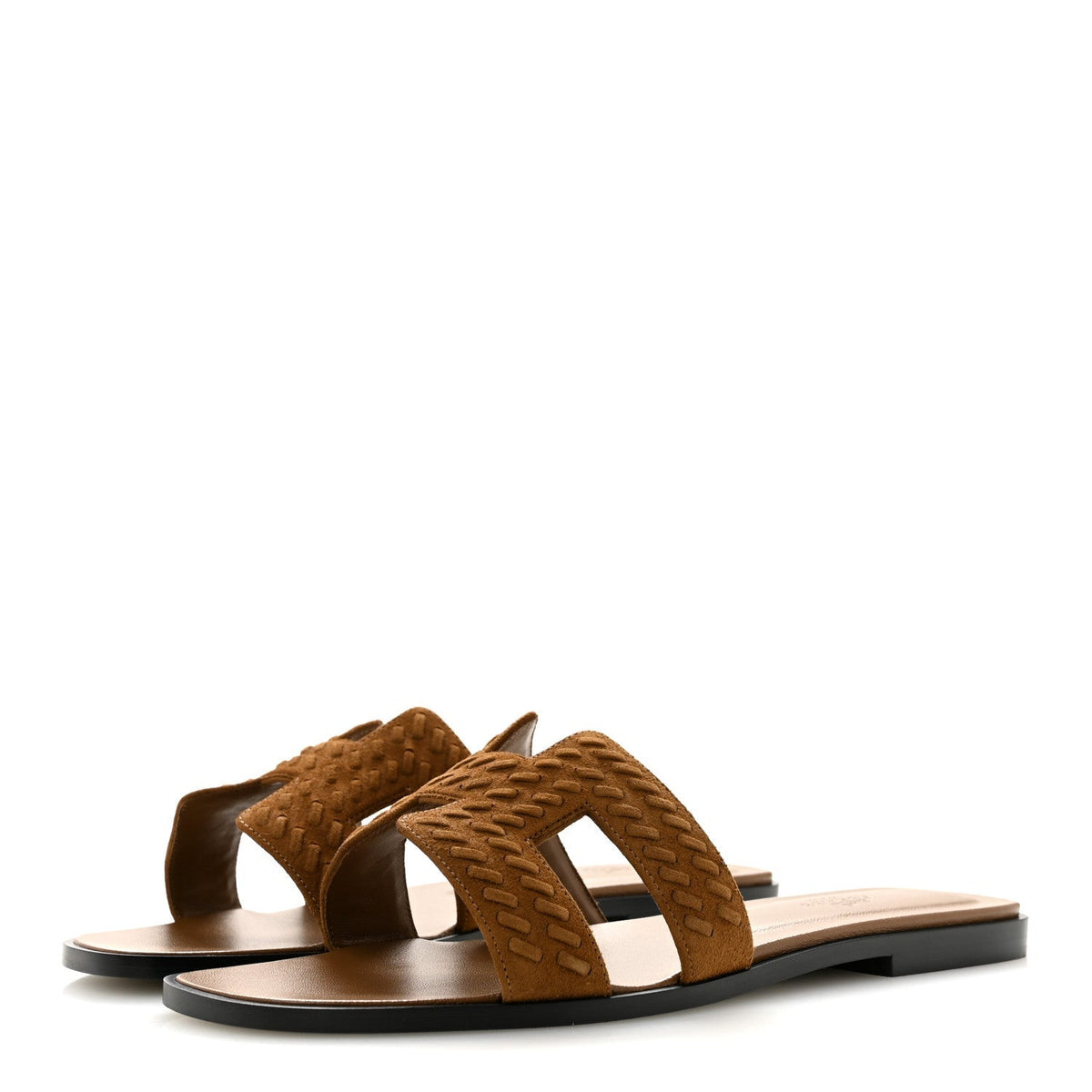 Hermes Suede Goatskin Women's Braided Oran Sandals 40 Brun Fume