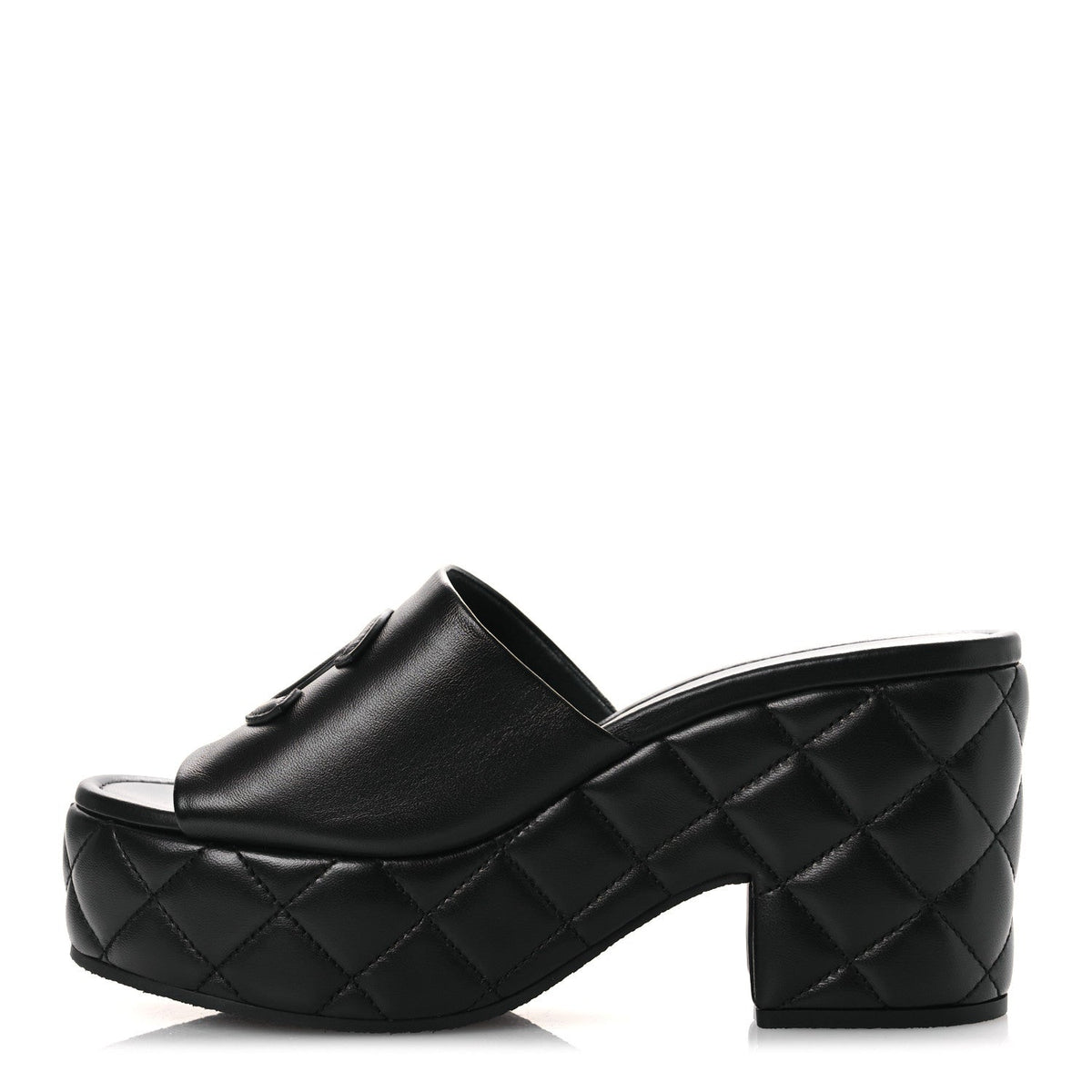 Lambskin Quilted CC Platform Mules Black