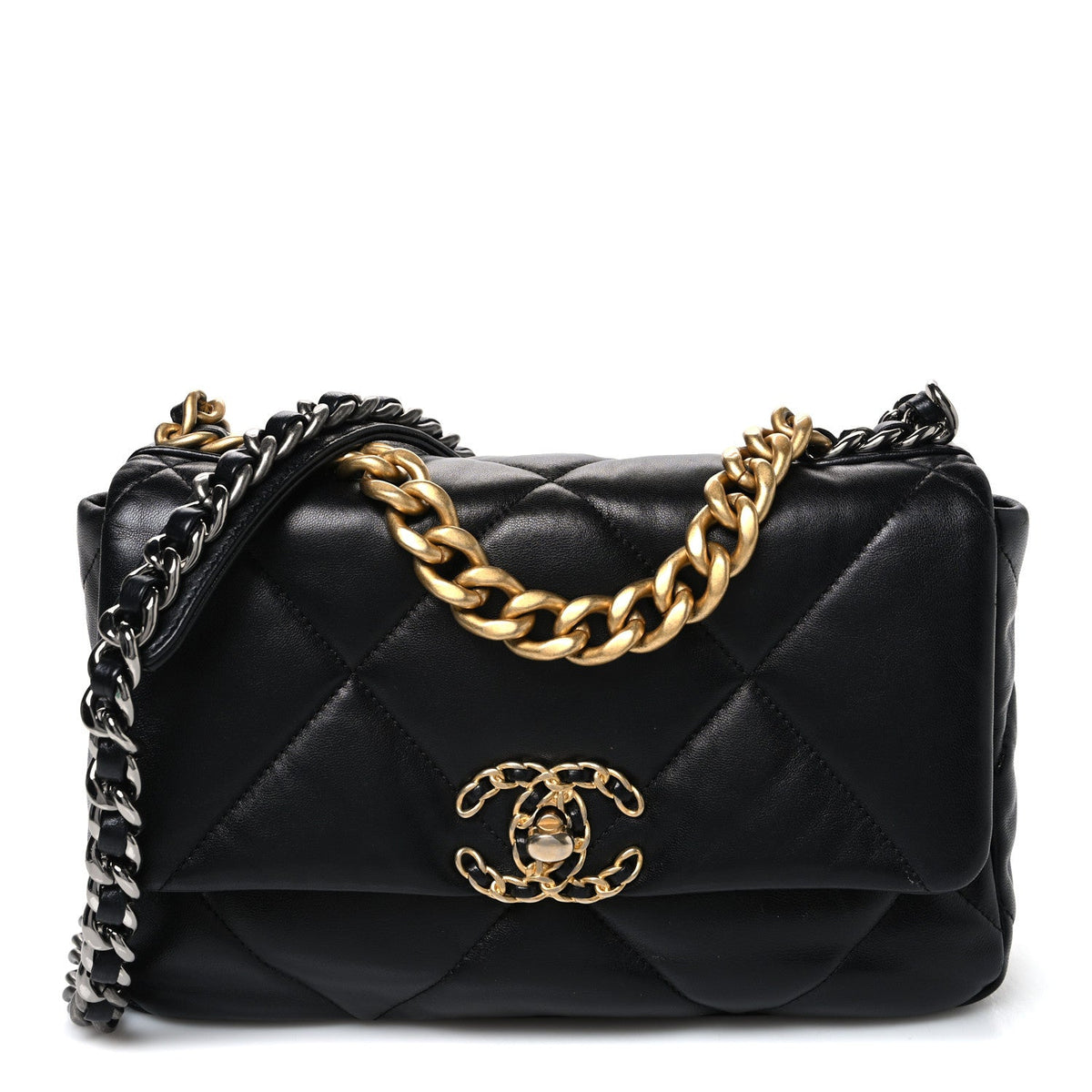 Medium Quilted Lambskin Flap Shoulder Bag - Black