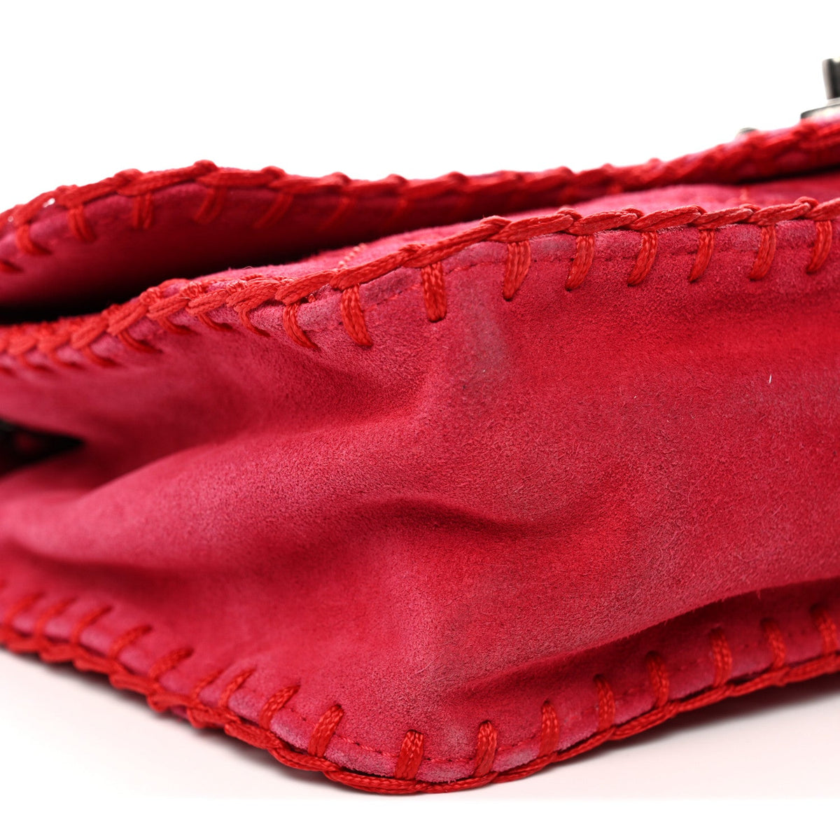 Quilted Suede Flap Shoulder Bag - Red