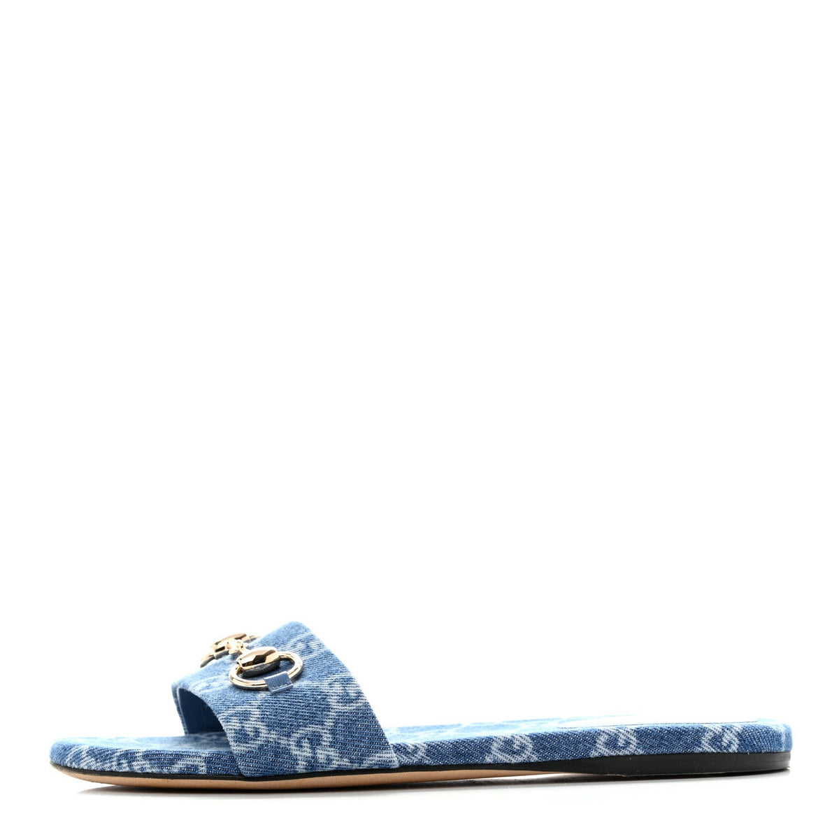 New Denim GG Monogram Horsebit Flat Slide Sandals Blue