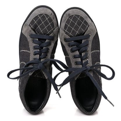 Chanel Toile Suede Calfskin Women's CC Low Top Sneakers 36 Dark Grey