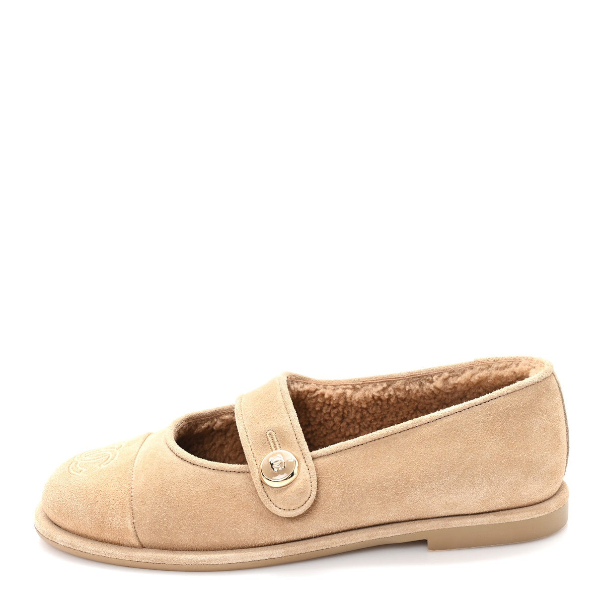Suede Shearling Mary Jane Flats Beige