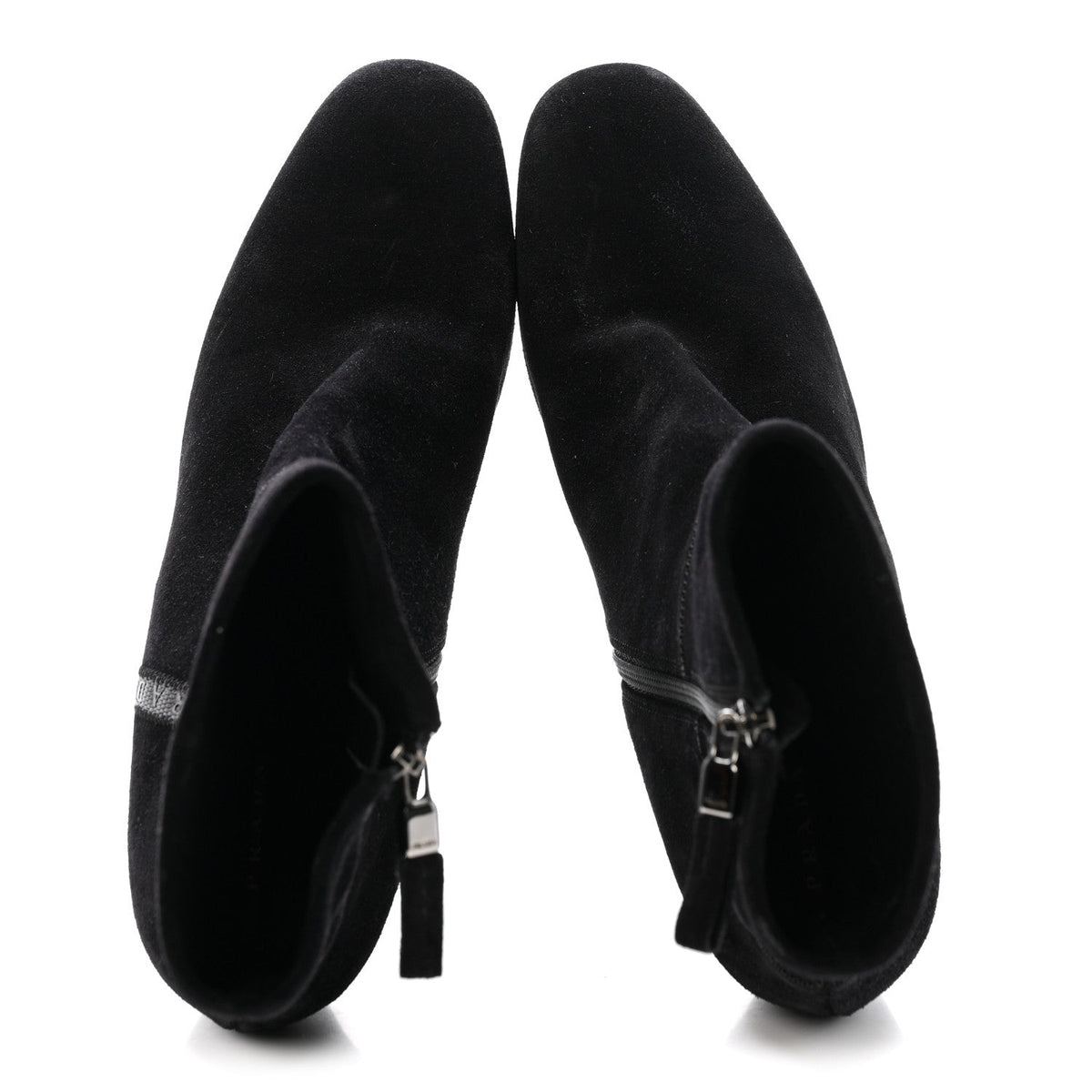 Prada Suede Women's Triangle Logo Zip Boots 40 Black