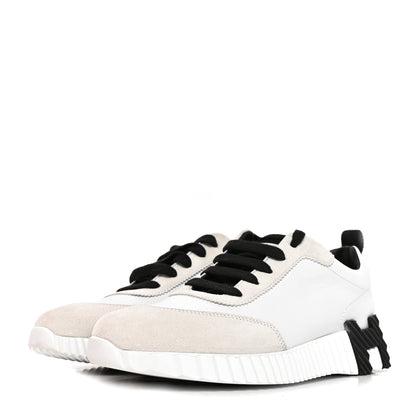 Hermes Calfskin Suede Goatskin Women's Bouncing Sneakers 37.5 White Black