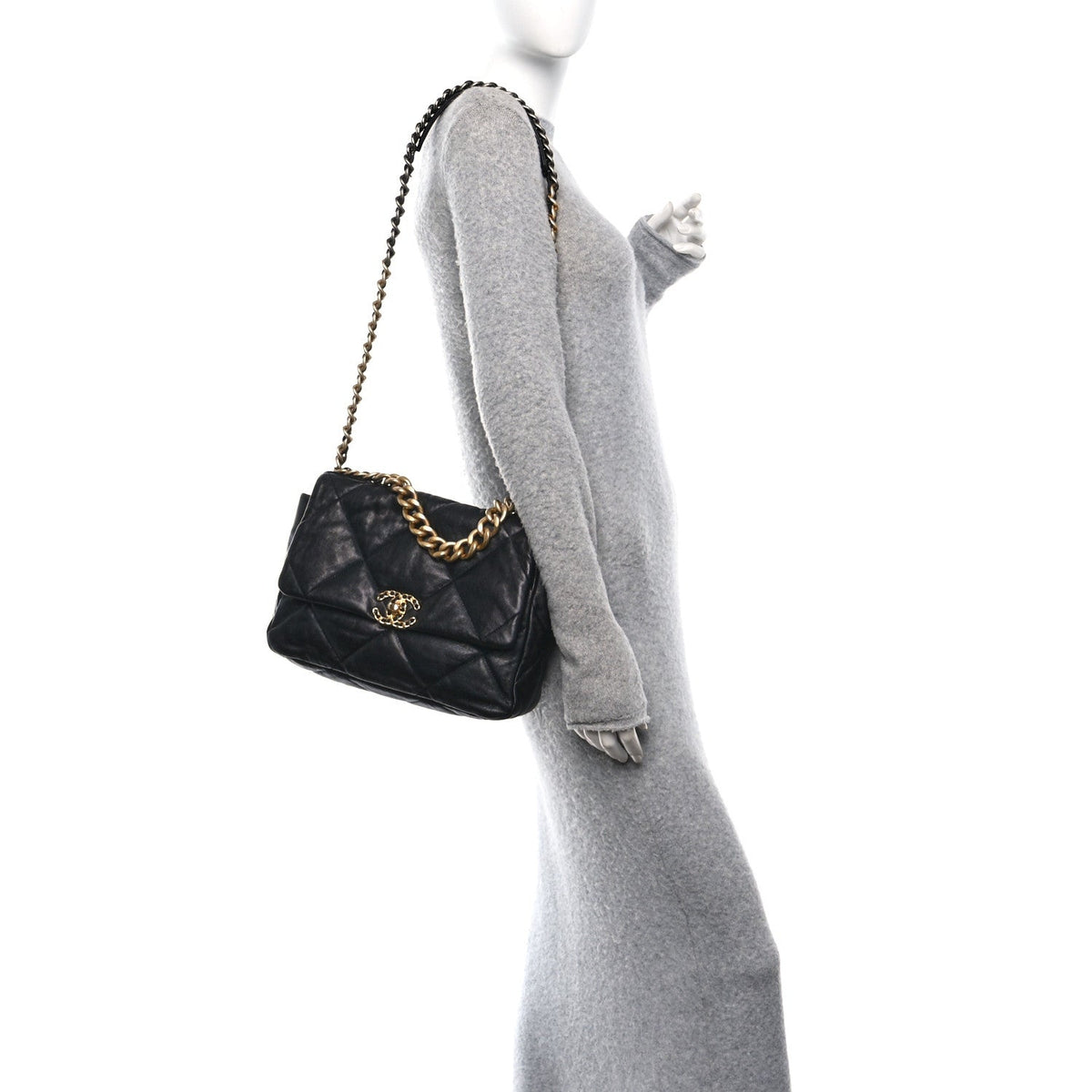 Large Quilted Goatskin Flap Shoulder Bag - Black