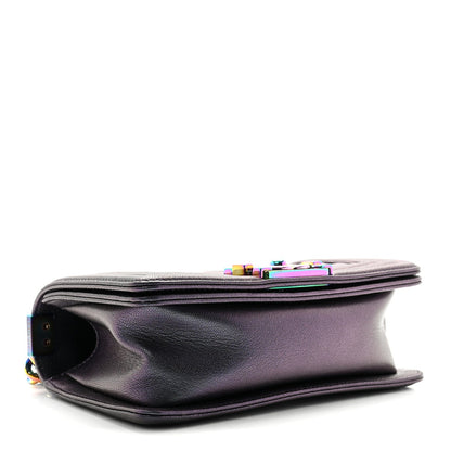 Small Quilted Goatskin Flap Shoulder Bag - Purple