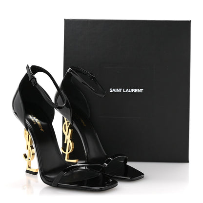 Saint Laurent Patent Calfskin Women's Opyum 110 Sandals 39.5 Black Gold
