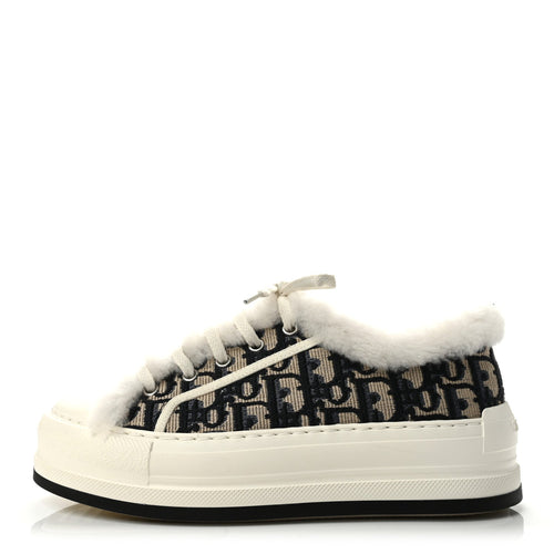 Canvas Oblique Shearling Walk'N' Platform Sneakers Deep Blue