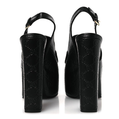 Gucci Leather Horsebit Women's Platform Slingback Mules 38.5 Black