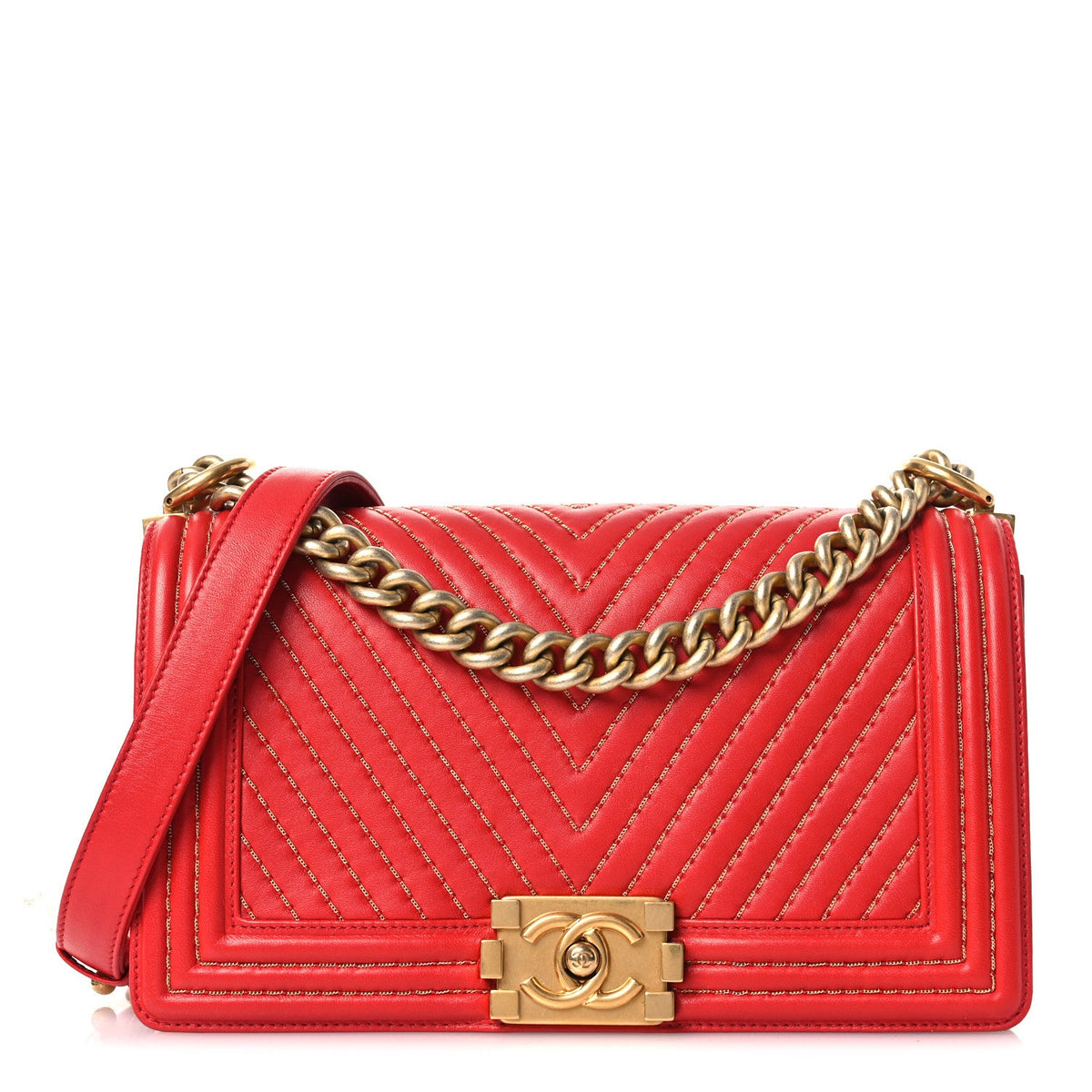Medium Lambskin Flap Shoulder Bag - Red