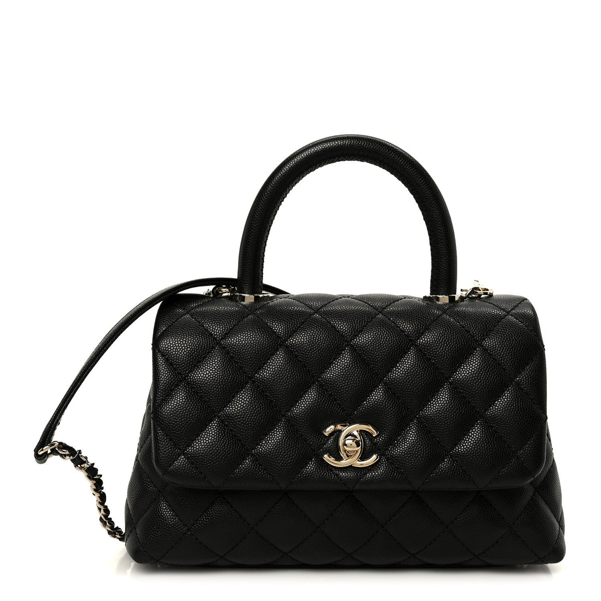 Mini Quilted Caviar Flap Shoulder Bag - Black