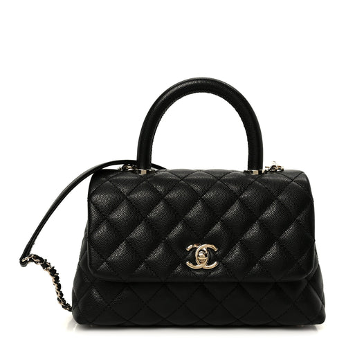 Mini Quilted Caviar Flap Shoulder Bag - Black