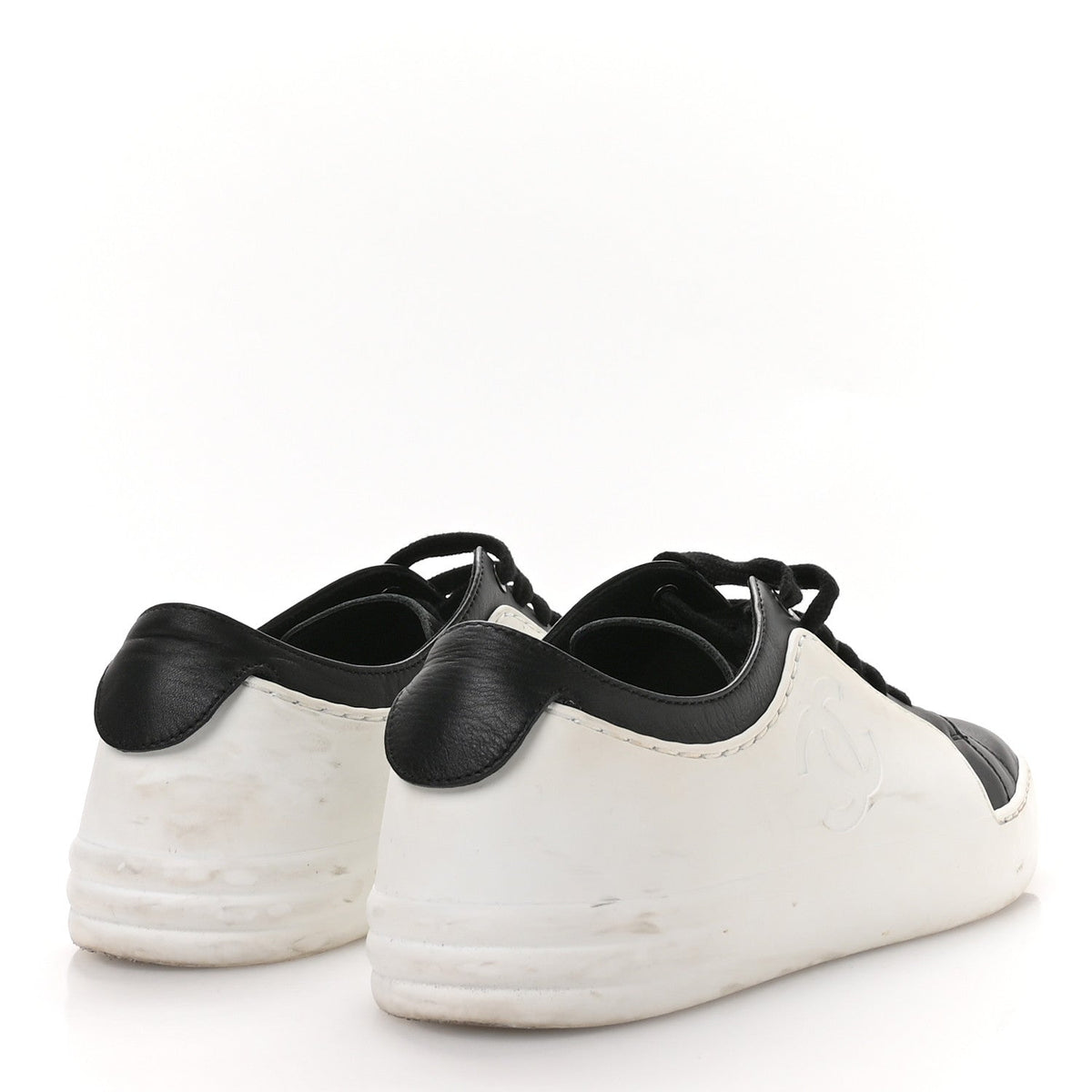 Chanel Calfskin CC Women's Sneakers 36 Black White