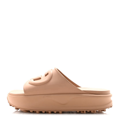 Gucci Rubber Men's Interlocking G Platform Slide Sandals 9 Vintage Camel