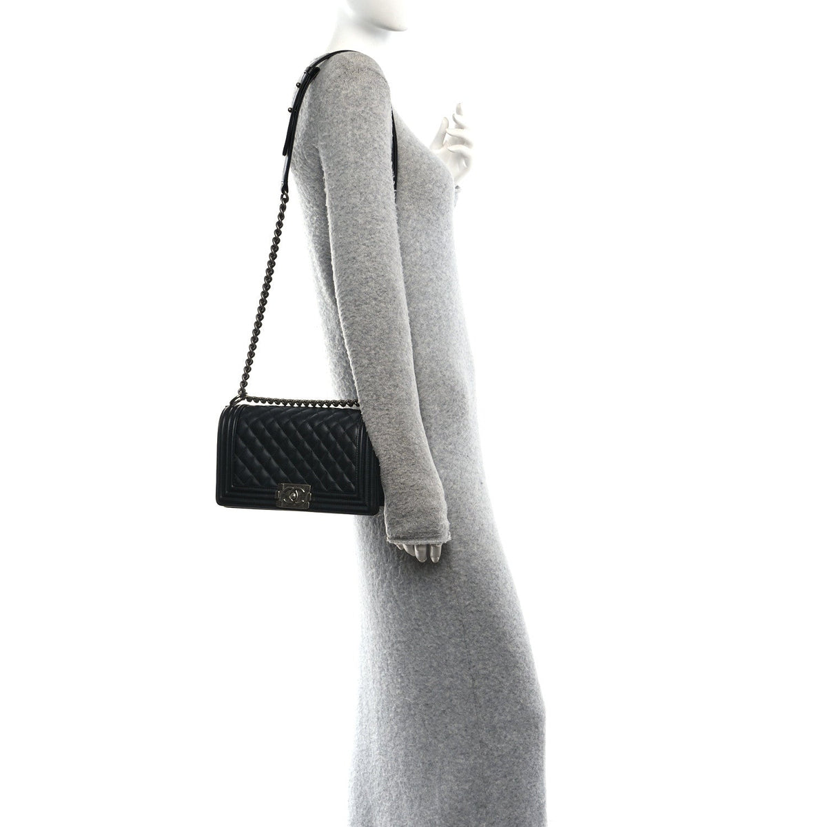 Medium Quilted Lambskin Flap Shoulder Bag - Black