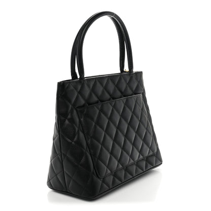 Quilted Caviar Tote Bag - Black