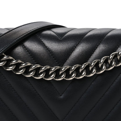 Medium Quilted Lambskin Flap Shoulder Bag - Black