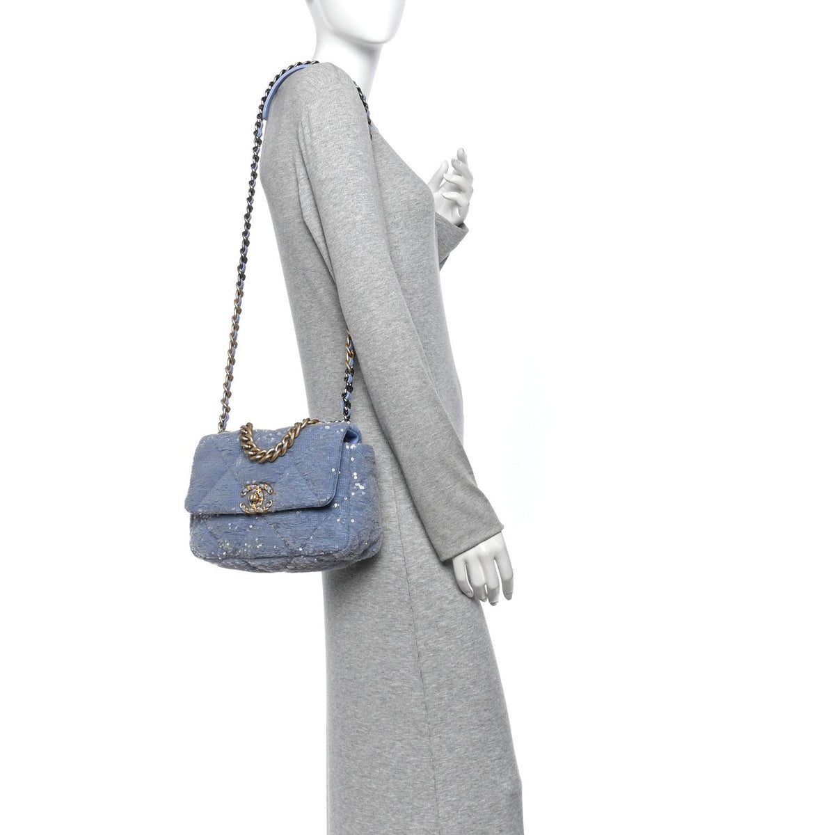 Medium Quilted Flap Shoulder Bag - Light Blue