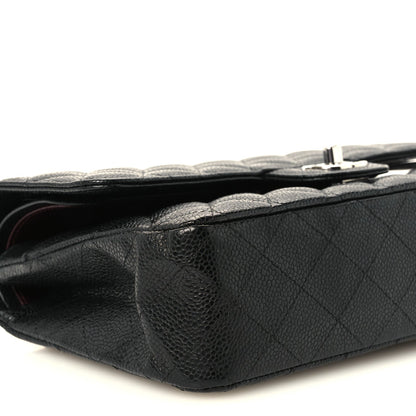 Medium Quilted Caviar Flap Shoulder Bag - Black