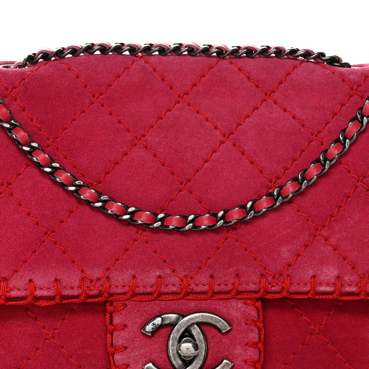Quilted Suede Flap Shoulder Bag - Red
