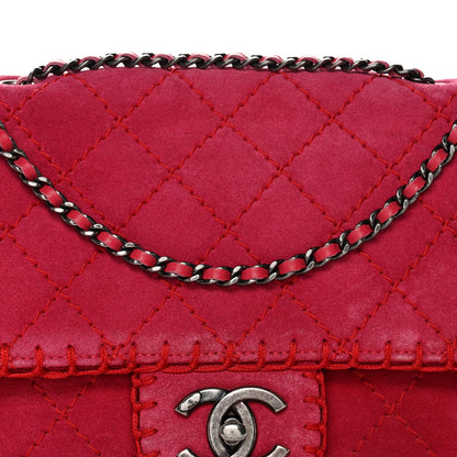 Quilted Suede Flap Shoulder Bag - Red