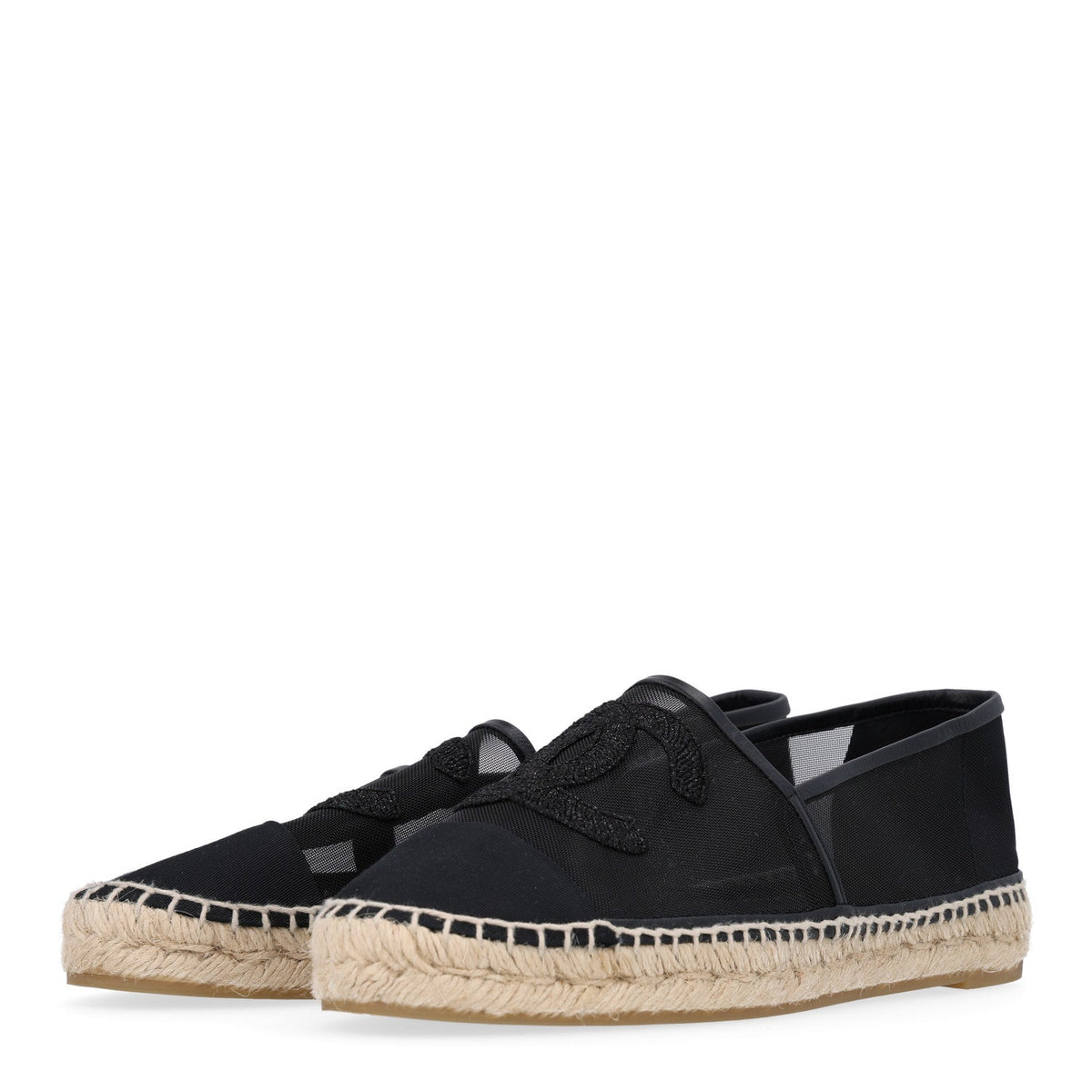Chanel Mesh Grosgrain Women's CC Espadrilles 40 Black