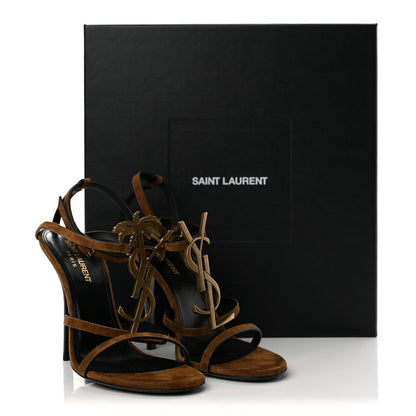 Saint Laurent Suede Cassandra 11.4cm Women's Sandals Brown