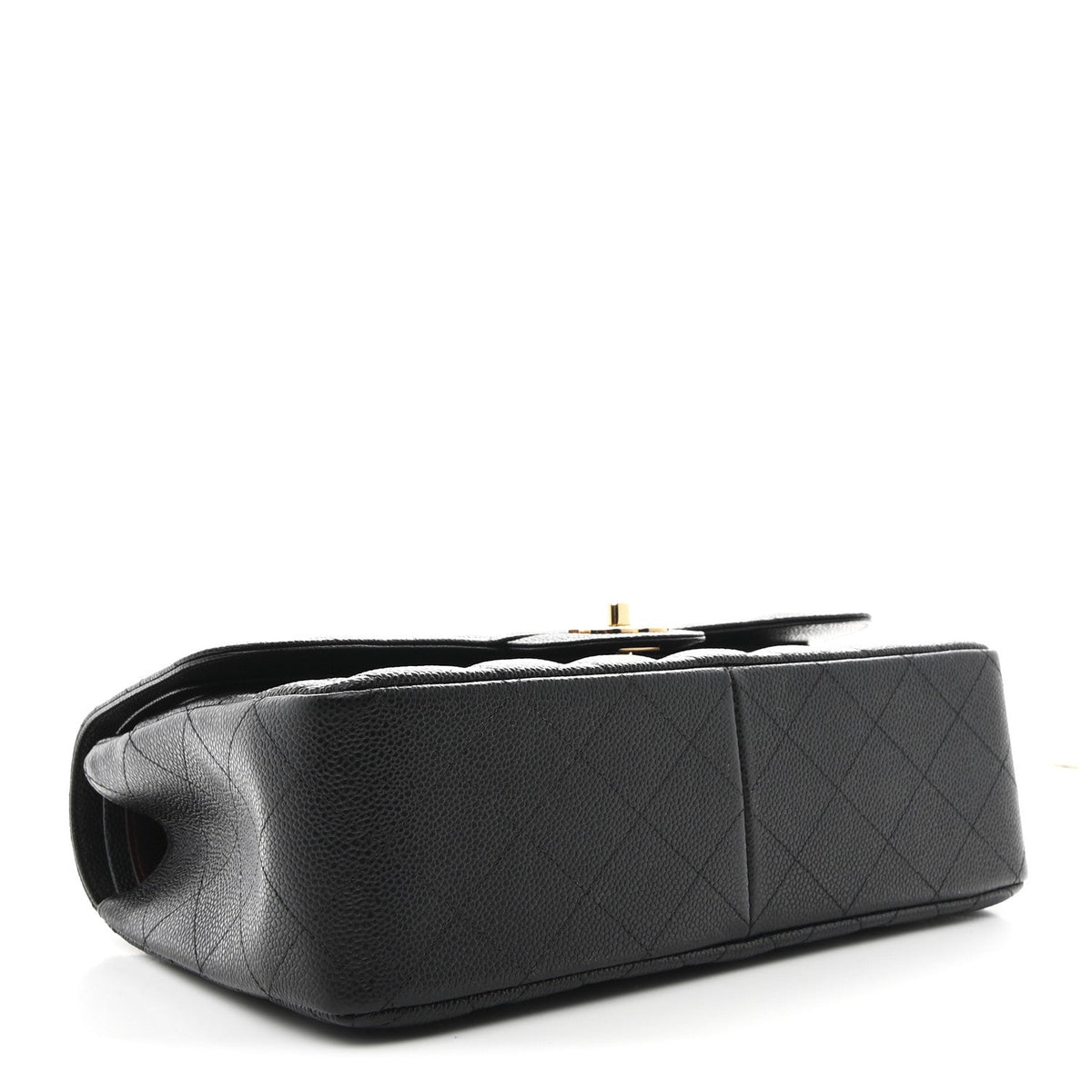 Quilted Caviar Flap Shoulder Bag - Black