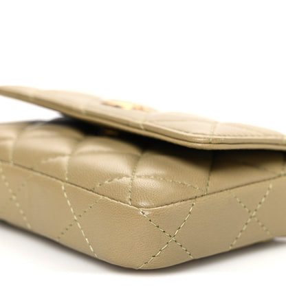 Quilted Lambskin Clutch Bag - Light Green