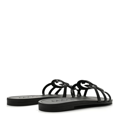 Gucci Rubber Women's Interlocking G Slide Sandals 39 Black