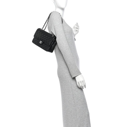 Medium Quilted Caviar Flap Shoulder Bag - Black