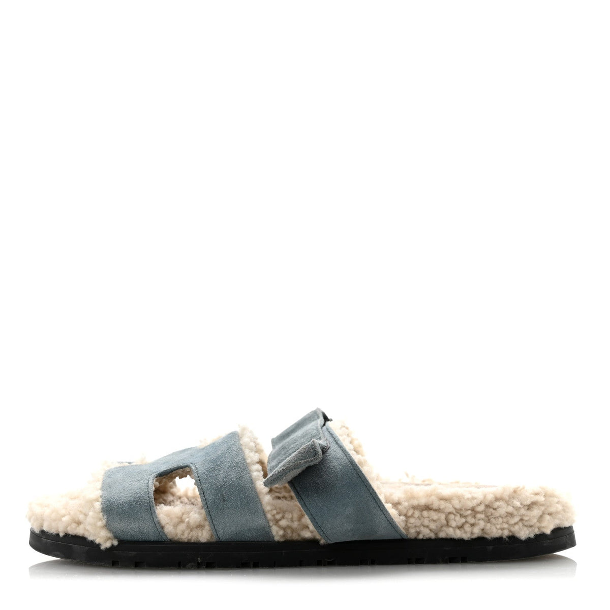Suede Goatskin Woolskin Chypre Sandals Bleu Pinede Ecru