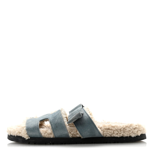 Suede Goatskin Woolskin Chypre Sandals Bleu Pinede Ecru